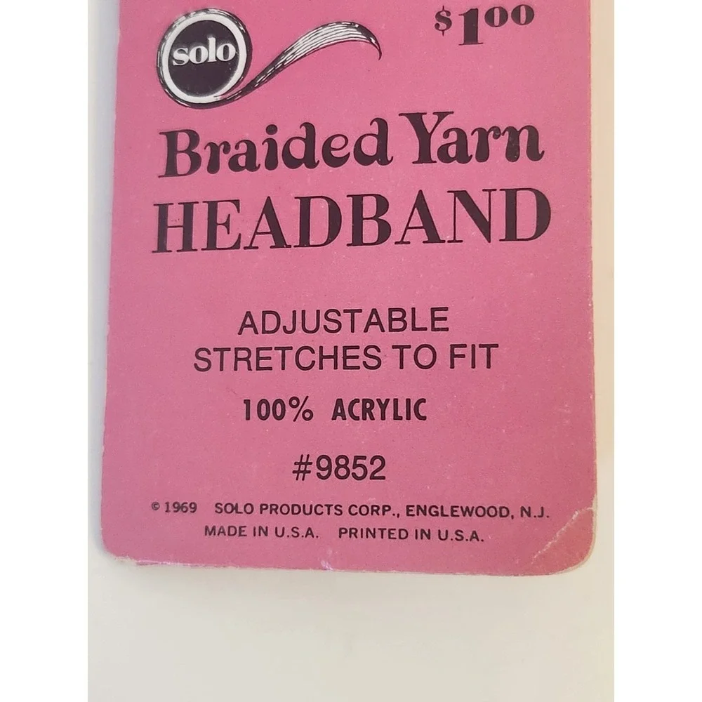 NOS Vtg 60s Solo Braided Yarn Headband Mod Hot Orange Braid Hair Accessory 1969